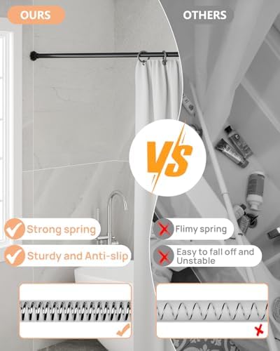 ALLZONE Tension Shower Curtain Rods No Drilling, 29 to 85 Inch, Spring Tension Curtain Rods for Windows, Adjustable Shower Rod for Bathroom, Heavy Duty Tension Rods Fits Various Wall Types, Black