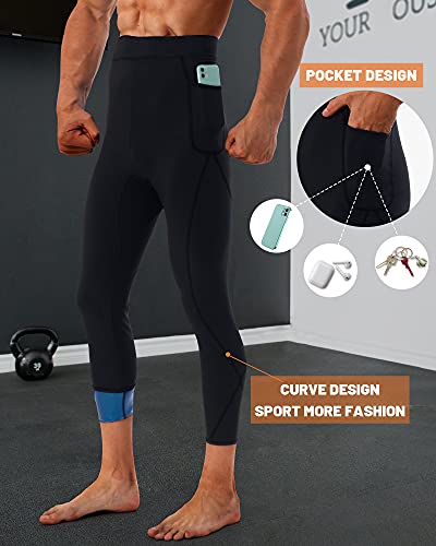 LMCOB Sauna Sweat Short Pants for Men Hot Thermo Leggings Sauna Pants Compression Hight Waist for Gym Polymer Pants Workout Fitness Exercise Body Shaper Sauna Suit- Mesh Crotch(BH7001-01-S)