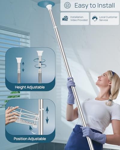 SEIRIONE Corner Shower Caddy Tension Pole, Quick Setup, Rust-Free Bathroom Shower Organizer Corner for Bathtub Shampoo Storage, 4-Tier Adjustable Shelf, Drill Free, Fits 34 to 116 Inch Height, Silver
