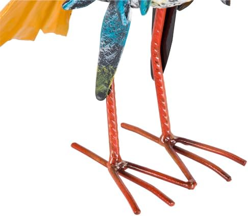 Alpine Corporation 11" Tall Outdoor Metal Wide-Eyed Bird Standing Yard Statue Decoration, Multicolor