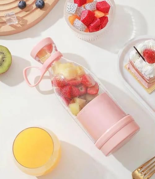 Portable Electric Juicer Bottle | Mini Blender for Fresh Juice, Smoothies | Personal Blender with 6 Blades | Wireless Rechargeable Travel Blender Milkshakes Juicer for Home Sports Outdoors (White)