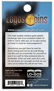 Antique Gold-Color Plated American Bald Eagle and Cross Christian Challenge Coin - Pack of 10 Bulk - Inspiring Strength and Faith - Great Gift for Men, Women, Boys, and Girls