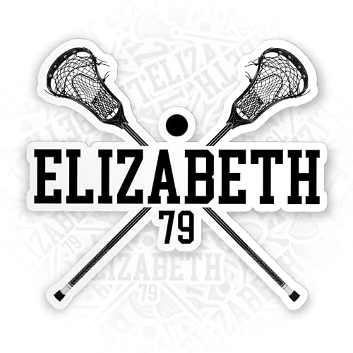 Lacrosse Stick Ball Player Sport Name Custom Sticker Personalized Customized Name Lacrosse Player Waterproof Vinyl Sticker for Water Bottle Laptop Hard Hat Tumbler Cup Cars Birthday Gift for Her Him