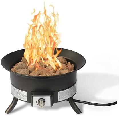 Amazon Basics Portable Propane Fire Pit, 19 inch Round Gas for Patio, 55,000 BTU Carry Strap