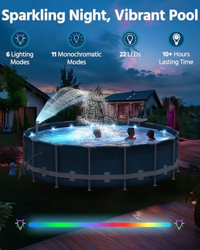 (2025 Upgraded) Above Ground Pool Fountain with Lights, 16''-27'' Adjustable Height, RF Remote APP Control Pool Fountains for Above Ground Pools, Solar Powered LED Lights Pool Sprinkler Fountain, Gray