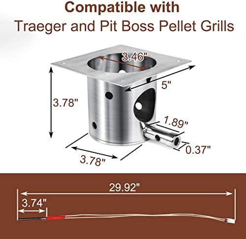QuliMetal 304 Stainless Steel Fire Burn Pot and Hot Rod Ignitor Kit Replacement Parts for Traeger and Pit Boss Pellet Grill Burner, Fire Pot Accessories with Ash Remover, Screws and Fuse