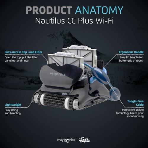Dolphin Nautilus CC Plus Wi-Fi Automatic Robotic Pool Vacuum Cleaner, Always Cleaning, Never Charging, with Wall Climbing Scrubber Brush, Ideal for In-Ground Pools up to 40 FT in Length
