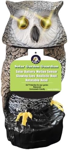 Solar Powered Garden Owl with Motion Detection, Rotating Head, Realistic Hoots and Silent Mode, Outdoor Statue and Sculpture, Owl Decoration for Home, Garden, Patio and Lawn