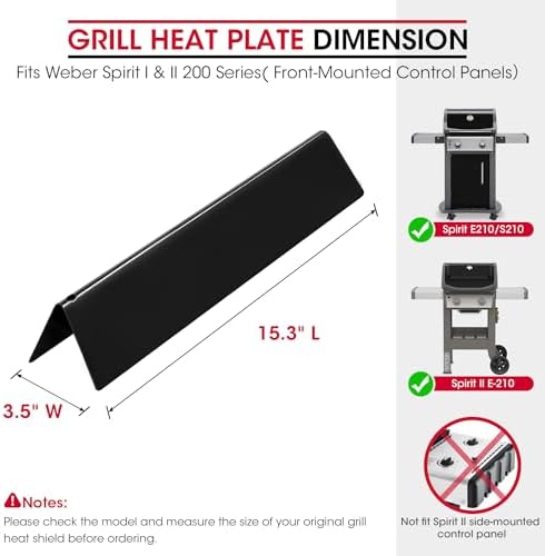 Unicook 7635 15.3 Inch Flavorizer Bars for Weber Spirit I & II 200 Series, Spirit E/S 210 and 220 Grills, Porcelain Grill Heat Plate Replacement Parts for Weber GS4 Grill Parts, Burner Covers 3 Pack