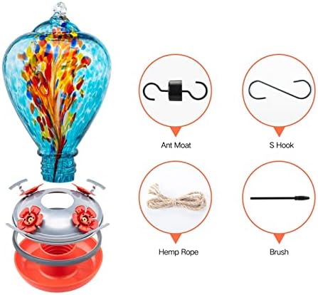 Muse Garden Hummingbird Feeders for Outdoors Hanging, Blown Glass Hummingbird Feeder Gifts for Women, Garden Decor Backyard Decor, Unique Gardening Gifts for Older Women, 34OZ, Comet
