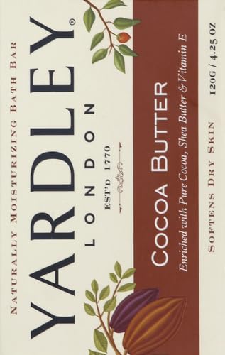 Yardley London Nourishing Bath Soap Bar Cocoa Butter, Helps Soften Dry Skin with Pure Cocoa Butter, Shea Butter & Vitamin E, 4.0 oz Bath Bar, 1 Soap Bar (Pack of 3)