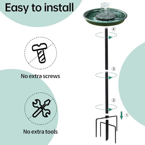 Solar Powered Bird Bath with Fountains for Hummingbirds,Stable Stylish Design with 5-Prong Base Stake Plastic Bird Bath for Outside Lawn Patio Yard Garden
