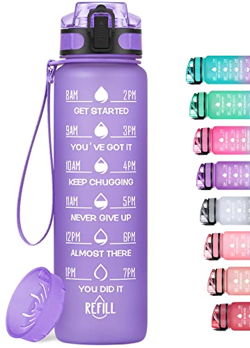 MEITAGIE 32oz Motivational Water Bottle with Time Marker & Fruit Strainer, Leak-proof BPA Free Non-Toxic Bottle with Carrying Strap, Perfect for Fitness, Gym and Outdoor Sports