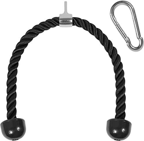 Yes4All Deluxe Tricep Rope Cable Attachment, 27 & 36 inch with 4 Colors, Exercise Machine Attachments Pulley System Gym Pull Down Rope with Carabiner, Black