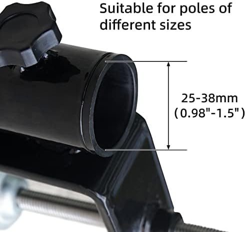 AMMSUN Heavy Duty Upgraded Patio Umbrella Clamp Clip Steel Umbrella Stand Holder Fit Square Balcony Railings Mount Attaches to Railsor Fence Post Railing Bleachers Benches Tailgates Outdoor, 2.62 lbs