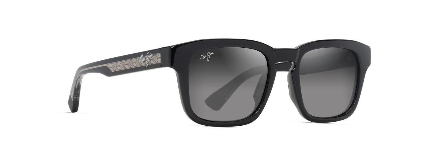 Maui Jim Maluhia Square Sunglasses, Shiny Black W/Trans Light Grey/Neutral Grey Polarized, Medium