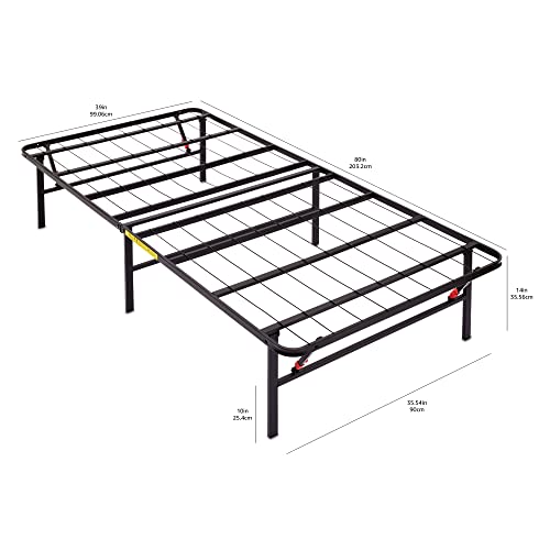 Amazon Basics Foldable Metal Platform Bed Frame with Tool Free Setup, 14 Inches High, Sturdy Steel Frame, No Box Spring Needed, Twin XL, Black