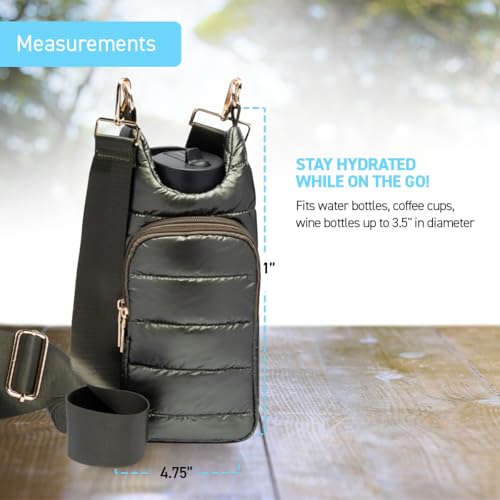 WanderFull Original HydroBag | Quilted Water Bottle Holder with Strap | Tote Bottle Carrier Crossbody Bag with Pockets | Carry 32 oz Water Bottle, Tumbler, Phone, Purse | Lavender