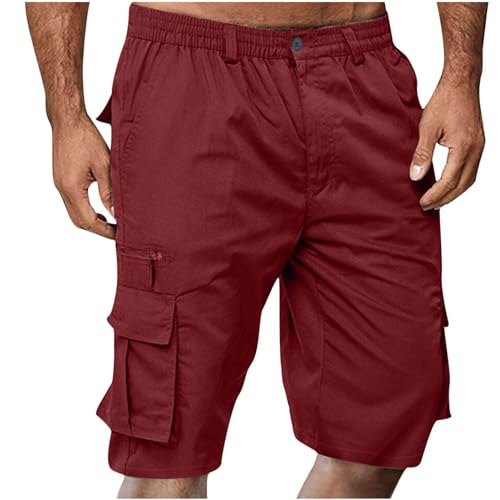 APIVOE Cargo Shorts for Men Summer Elastic Waist Shorts Lightweight Work Long Shorts Big and Tall Cargo Shorts with Pockets
