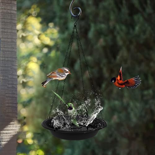 14 inch BirdBath Bowl Only with 25” Rust-Proof Black Chains, Bird Baths for Outdoors Heavy Duty, Hanging Birds Bath Hanging Bird-Feeder for Garden Backyard Decor (Black 2 Pack)