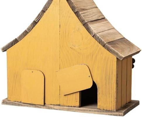 Glitzhome Hanging Birdhouses for Outside, 10.75" L Distressed Solid Wood Birdhouse with 3D Flowers Rustic Two-Story Townhouse Hand-Painted Bird Houses for Outdoors,Washed Yellow