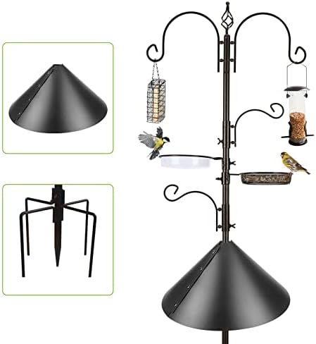 Deluxe Bird Feeding Station Kit - Wild Bird Feeder Hanging Pole With Multi Feeder, Suet Cage, Planter Hanger, and Squirrel Guard Baffle for Attracting Birds