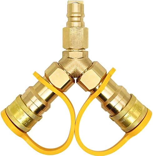 3/8 in Natural Gas Y Splitter, Low Pressure Propane NAT Gas Quick Connect/Disconnect Separator Adapter for Weber Grill, Pizza Oven, Patio Heater/Fire Pit, RV, Generator