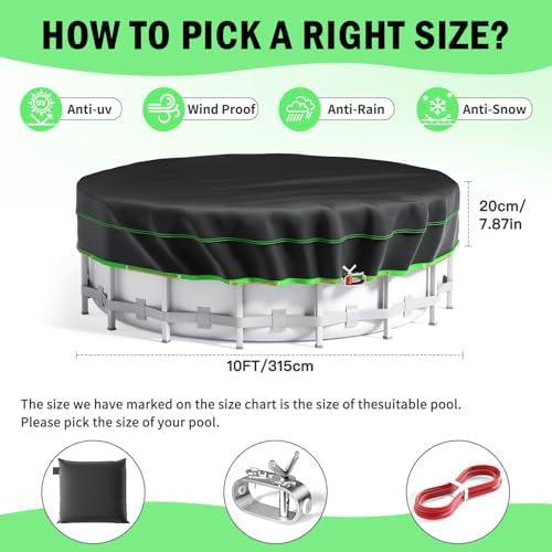 10 Ft Round Pool Cover, Solar Cover for Above Ground Pools, Heavy Duty Swimming Pool Cover Protector with Winch and Cable, Strong Tear Resistant Winter Pool Cover Ideal for Waterproof and Dustproof