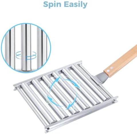 2Pcs Hot Dog Roller for Grill, Stainless Steel Sausage Roller Rack with Extra Long Wood Handle, BBQ Hot Dog Griller for Evenly Cooked Hot Dogs, 10 Hot Dog Capacity, 6.5 x 5.5 Inch