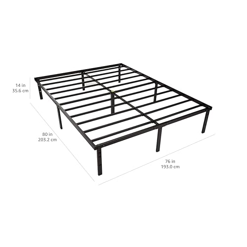 Amazon Basics Sturdy Heavy-Duty Non-Slip Platform Bed Frame King Size Storage, Steel Slat Support, Noise Free, Easy Assembly, 14 Inch Black