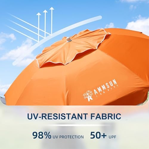AMMSUN Shade Umbrella, Premium Portable Umbrella with Stand, 6.5ft Lightweight Free Standing Canopy for Sporting Games, Adjustable Instant Sun Protection and Easy to Carry, Orange