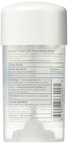 Almay Sensitive Skin Clear Gel, Anti-Perspirant & Deodorant, Fragrance Free, 2.25-Oz