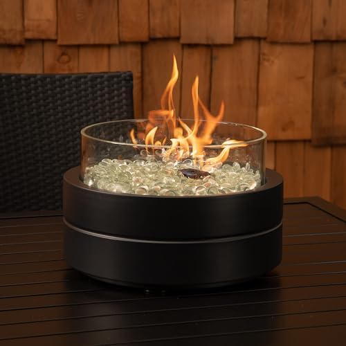Amazon Basics 14 in 9,000 BTU Round Tabletop Propane Gas Fire Pit, Brown