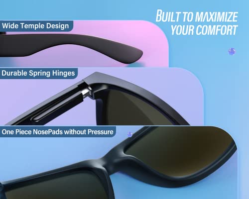 VELAZZIO Polarized Sunglasses for Men Women UV400 Protection Unisex Sunglasses Ultralight Frame for Driving Cycling Skiing, Black Frame Blue Lens
