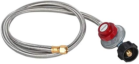 GasSaf 5 Feet Stainless Steel Braided 20 PSI Adjustable Propane Regulator Hose with QCC-1/Type,Gas Grill LP Regulator for Burner, Turkey Fryer, Forge, Smoker and More