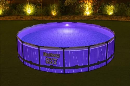 Bestway Steel Pro MAX Above Ground Swimming Pool (15' x 42") | Round Outdoor Backyard Family Pool with Color-Changing Pool Liner | Features 7-Color LED Lights