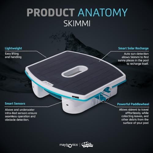 Dolphin Skimmi Automated Pool Skimmer WiFi, Cleans Water Surface with Smart Sensors Solar Charge