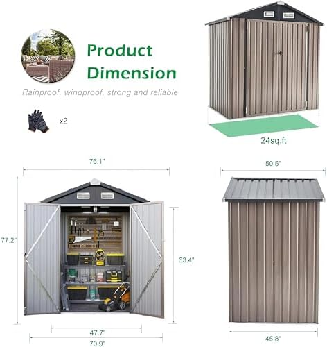GVDV 5.9x3.8 FT Outdoor Metal Storage Shed, Durable Garden Shed with Updated Frame Structure for Backyard, Patio, Tool Storage, All-Weather Shelter for Bike, Gardening Tools, Equipment, Pet