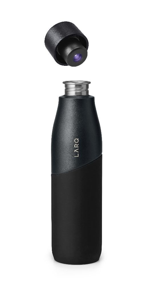 LARQ Bottle Movement PureVis 32 oz- Lightweight Self-Cleaning and Non-Insulated Stainless Steel Water Bottle with UV Water Purifier | Reusable & Travel Friendly, 1-Year Warranty, Black/Onyx