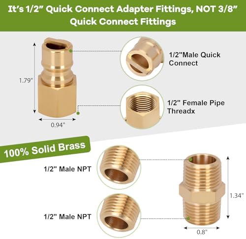 1/2" Natural Gas Quick Connect Fittings,Natural Propane Hose Quick Disconnect Kit,100% Solid Brass with Dust Cover for Gas Grill and Heater and Generator