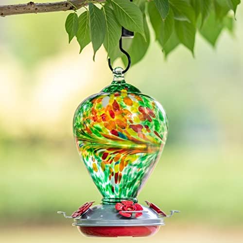 Muse Garden Hummingbird Feeders for Outdoors Hanging, Blown Glass Hummingbird Feeder, Hummingbird Gifts for Mom, Garden Backyard Decor, Unique Gifts Idea for Women Mothers Day, 34OZ, Peacock