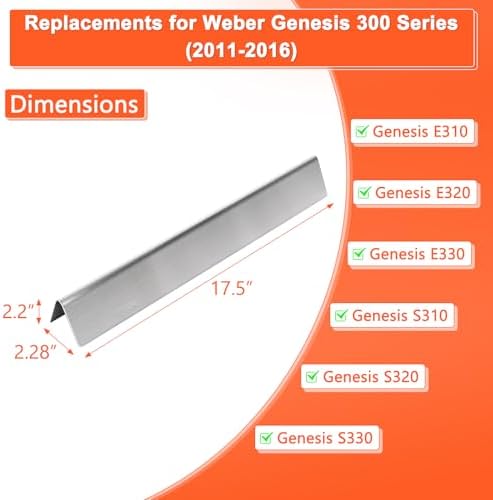 QuliMetal 17.5" SUS304 Flavorizer Bars for Weber Genesis 300 Series (2011-2016) - Fits E-310, E-330, S-310, S-330 with Front Control Knobs, SUS304 Heat Plates Replacement for Weber 7620 7621