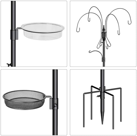 Bird Feeding Pole, 75 Inch 4 Hooks Heavy-Duty Feeder and Water Dispenser Shepherd Hook, Feeding Station With Ground Stake, Outside
