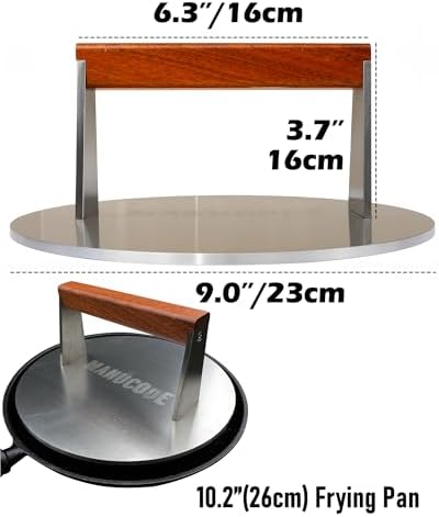 Smash Burger Press, 3.8-Lb Burger Smasher, 9-Inch Bacon Press for Batch Cooking, Stainless Steel, Easy to Clean and Seasoning Free, Heatable for Searing Panini, Steak, Chicken, Fish, Round