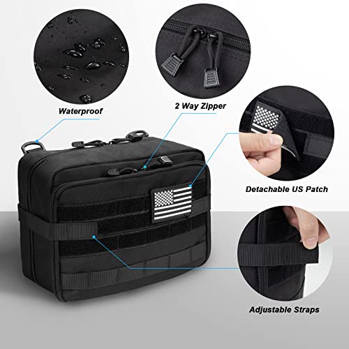Jueachy Tactical Molle Pouch Admin Bag Utility Tool Pouches Molle Attachment EDC Large Pouches Expandable Molle Accessories Organizer Medical Pocket U.S.A Patch Included Black