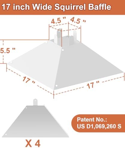 Metal Squirrel Baffle for 4x4 Post, Outside Wooden Pole Mount Squirrel Guards for Bird Feeders, 17 Inch Squirrels Deterrents Stopper to Deter Racoons, White, 1pcs