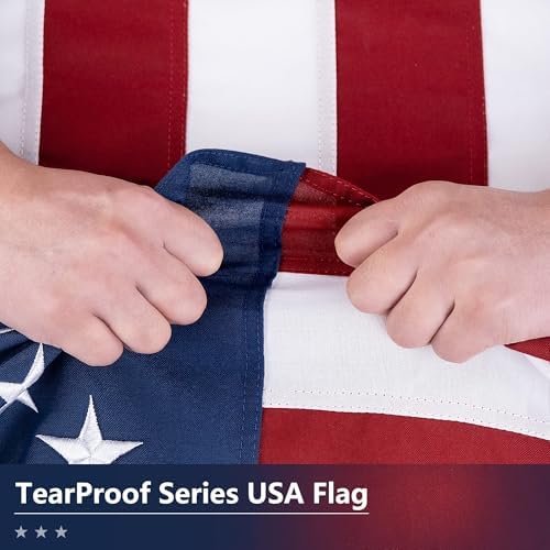 American Flag for Outside 3x5 Ft - TearProof Series Outdoor Use US Flags - Long Lasting, Fade Resistant - Thick Spun Polyester USA Banner - High Wind United States Flag - Embroidered Stars, Sewn Stripes, Brass Grommets