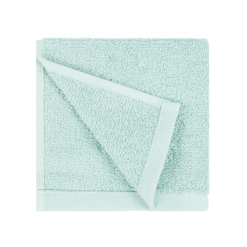 Amazon Basics face Towels for bathroom, 100% Cotton Extra Absorbent washcloth, Fast Drying - salon towel - 24 Pack Ice Blue (12 x 12 inches)