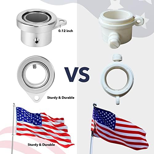 Aluminum Alloy Flagpole Ring Set with Bearings 2 Pack, Anti Wrap 360°Rotating Flag Mounting Ring Spinning Flag Pole Kit with Carabiner for 0.71-1.00 Inch Diameter Flagpole(Silver)