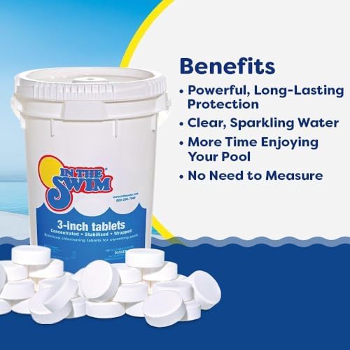 In The Swim 3 Inch Stabilized Chlorine Tablets for Sanitizing Swimming Pools - Individually Wrapped, Slow Dissolving - 90% Available Chlorine - Tri-Chlor - 50 Pounds